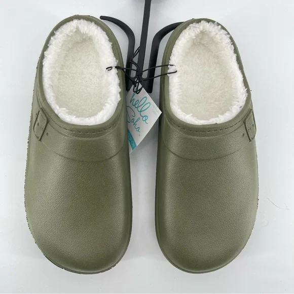Hello Soho Women’s Olive Green Faux Fur Cozy Lined EVA Slip On Clogs Medium 7/8 - Picture 3 of 13